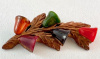 BP116 wood & bakelite bell flower pin